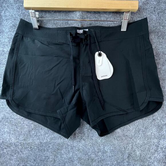 prAna Schaffie Swim Shorts Womens Small Black Stretch Pocket Drawstring Recycled - Picture 2 of 12